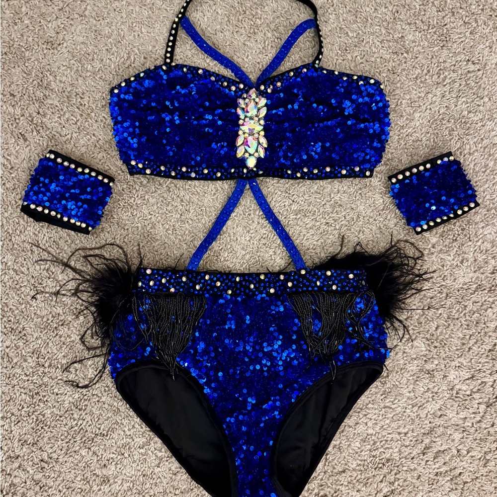 Glamour Blue Sequin Dance Attached 2-piece with Strappy Detail - Size M - Picture 2 of 10